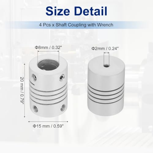 Flexible Shaft Coupling(2mm|8mm): 4 Pcs Silver Aluminum Alloy - color: Silver, size: 2mm x 8mm (15mm OD, 25mm L)