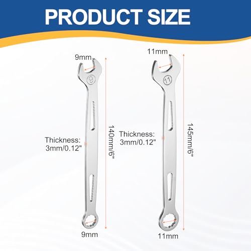 HARFINGTON 2Pcs Combination Wrench 9/11mm Metric 12-Point Box and Open End - size: 9mm/11mm