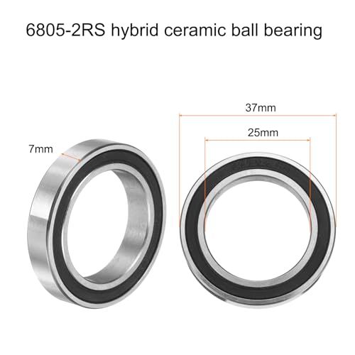 uxcell 6805-2RS Hybrid Ceramic Deep Groove Ball Bearings 25x37x7mm Si3N4 Silicon Nitride Balls Steel Rings Double Sealed Bearing for Motors, CNC Spindles (ABEC5) - size: 6805-2RS