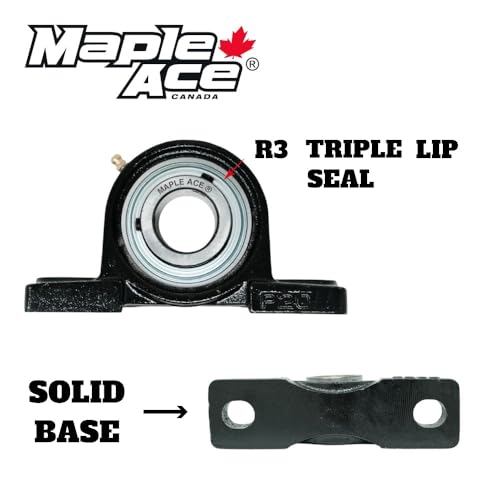 MAPLE ACE UCP207-21 Pillow Block Bearing 1-5/16" Bore, 2-Bolt, Self-Aligning, R3 Triple Lip Seal, Solid Base, Heavy Duty