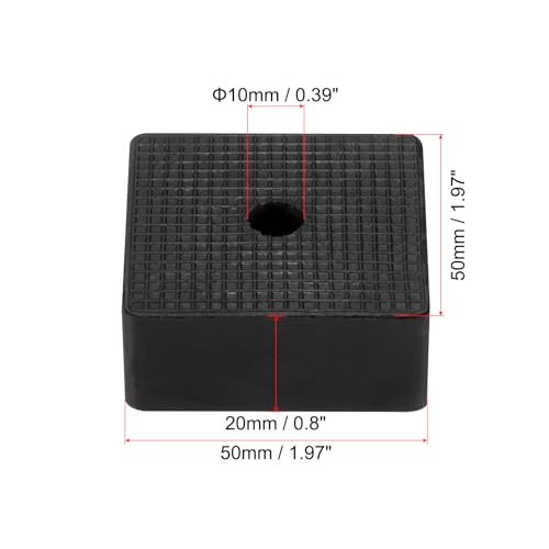 PATIKIL Rubber Anti-Vibration Pads, 4 Pcs Square Vibration Isolation Mats with Hole 1.97" x 1.97" x 0.8" for HVAC Air Conditioner Air Compressor Dryer, Black