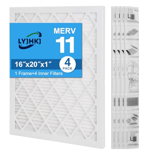 16x20x1 MERV 11 Air Filter, Quality AC/HVAC Furnace Filter,1 Reusable ABS Frame + 4 Pack Replaceable Filter Media,Breathe Fresher and Cost-effective - size: 16" x 20" x 1", style: 4 pack