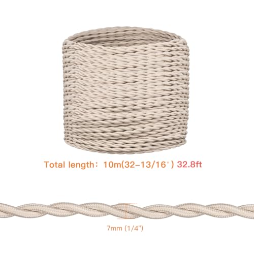 Helunsi 32.8 ft Twisted Cloth Covered Wire, 18/2 Ivory Vintage Lamp Cord - color: Ivory