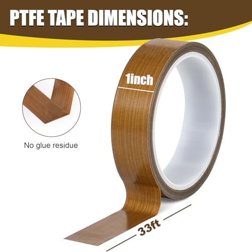 STKPACK Teflone Glass Cloth Tape (1 inch x 33 Feet x 0.18mm), High Temperature PTFE Heat Resistant Adhesive Tape Non-Stick Surface for Vacuum Sealer Machine, Heat Press, Packaging, Electrical Use - size: 1inx33ft