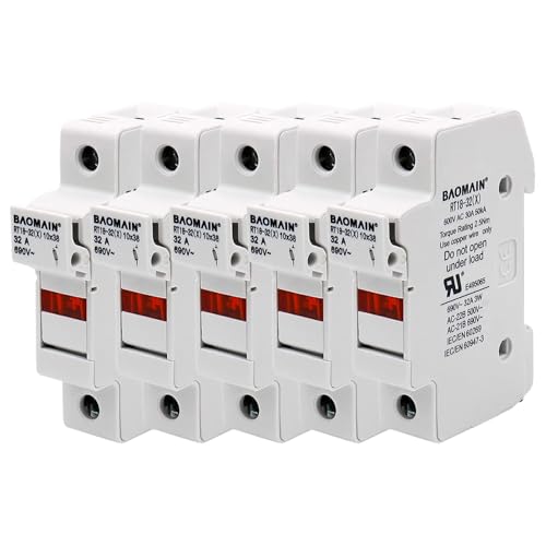 BAOMAIN 5-Pack 1P 690V DIN Rail Fuse Holder for 10x38mm Fuse,UL Recognized