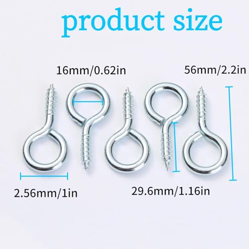 10 Pcs 2.2 Inches Eye Hooks,M6 Screw Eye Hooks,Heavy Duty Screw Eye Bolt,Load Bearing 200LB,Eye Bolt for Indoor & Outdoor Use