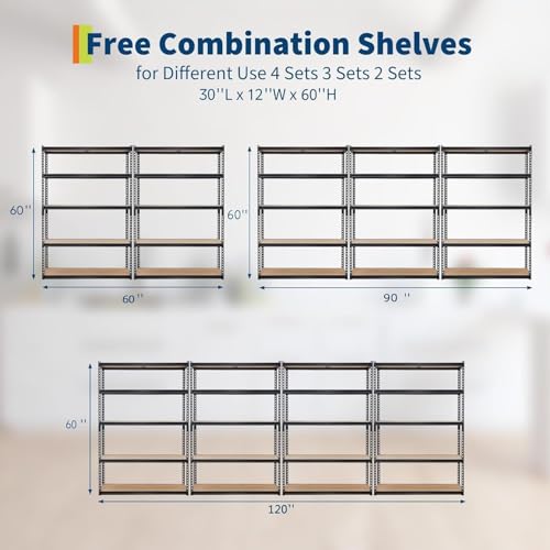 GarveeTech Heavy Duty Garage Shelving Unit, 30 in L x 12 in D x 60 in H Adjustable Storage Shelves, 2000 LBS Load Capacity, Durable Metal Shelves for Garage Organization, Basement, Workshop - color: Black, size: 30 in L x 12 in D x 60 in H