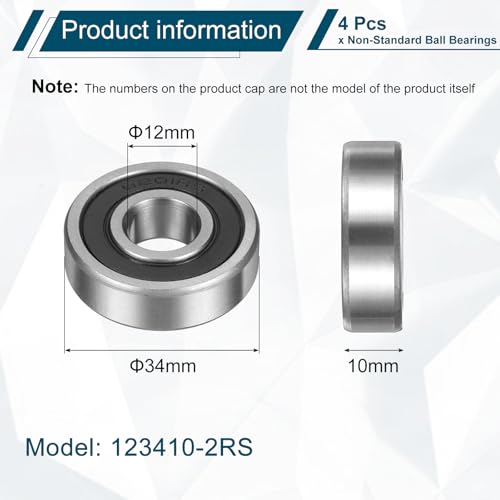 uxcell 4Pcs 123410-2RS Non-Standard Ball Bearings 12mm ID x34mm OD x10mm T - size: 123410-2RS