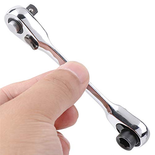 1/4 Inch Mini Double Headed Ratchet Wrench 72 Tooth Drive Socket and Screwdriver Bit Ratchet Set Rotator 5 Degrees Quick Install Release Ratchet Accessories Tool Silver