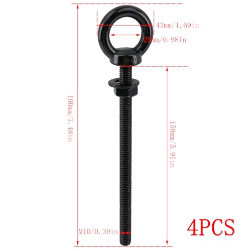 Dnyta 4 Pcs M10 Stainless Steel Eye Bolt, M10 x 150mm (3/8" x 6") Eyebolts - size: M10x150mm(3/8"x6")