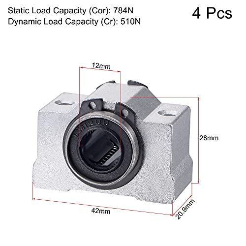 uxcell SCV12UU Linear Ball Bearing Slide Block Units, 12mm Bore Diameter 4pcs - size: 12mm