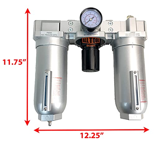 3/4" NPT SUPER DUTY Compressed Air In Line Filter Regulator Lubricator Oiler Combo, Metal Bowl, 5 Micron Element, Adjustable From 7 to 215 PSI (MANUAL DRAIN) - color: 155 Cfm, 215 Psi (Manual Drain), size: 3/4" NPT