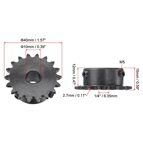 uxcell 18 Tooth Roller Sprocket B Type, #25 Chain, Single Strand 1/4" Pitch, 10mm Bore Black Oxide C45 Carbon Steel with Set Screws for ISO 04C - size: 10mm