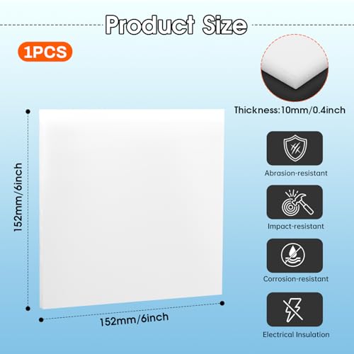 Hdpe Sheet 0.4 Inch Thick, 6" x 6" High Density Polyethylene Board, Thick Plastic Sheet for Craft, Plastic Cutting Board, Heavy Duty Industry - size: 6" X 6", style: 0.4" Thick