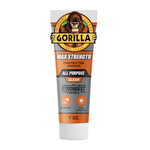 Gorilla Max Strength Construction Adhesive, Clear, 7 oz Tube, 1-Pack - size: 7oz, style: 1 Pack