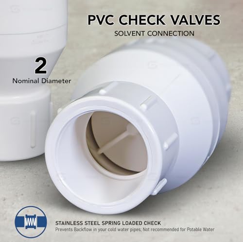 MIDLINE VALVE PVC Inline Check Valve for Backflow Prevention 2'' Solvent Connections White Plastic - size: 2 in.