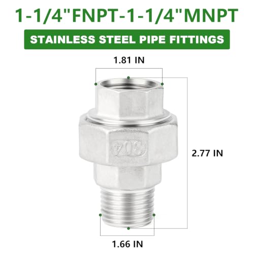 TAISHER 1PCS 304 Stainless Steel Union,1-1/4" NPT Male x 1-1/4" NPT Female Cast Pipe Fitting,Reducing Pipe Adapter Fitting - size: 1-1/4" (F x M)NPT