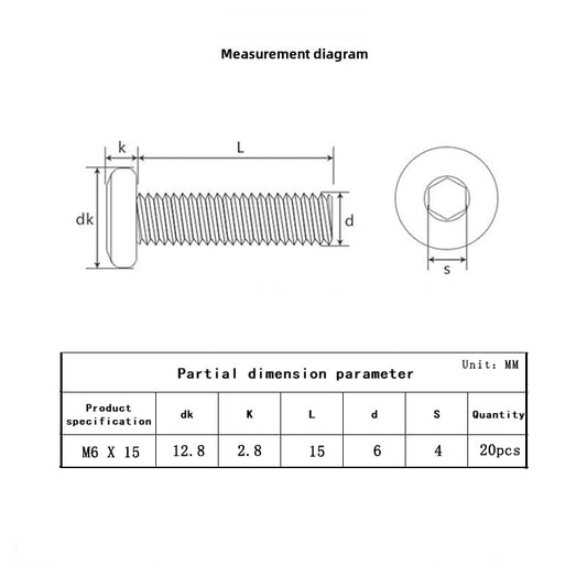 Metuja M6-1.0 x 15mm,20-Pack Silver Flat Head Hex Socket Cap Screw Bolts,304 Stainless Steel,Fully Threaded M6 Bolt,Metric Fasteners for Furniture - size: M6-1.0x15mm