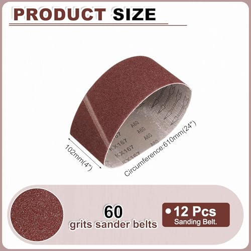 HARFINGTON 4 x 24 Inch Sanding Belts, 12 Pcs 60 Grits Aluminum Oxide Abrasive Belt Sander File Belt for Woodworking, Metal Polishing, Knife Sharpener - size: 4 x 24 Inch(60 Grit)