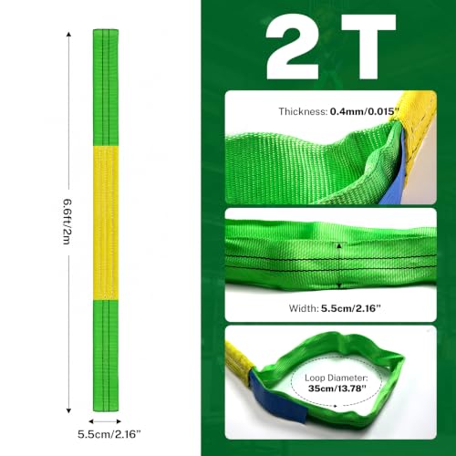 Lift Sling Straps, 2" x 6.5' Heavy Duty Endless Polyester Flat Web Sling, 2 Ton (4409 lbs) Vertical Rated Capacity, Rigging Sling for Crane Hoist, Cargo Lifting, Machinery Moving, 2-Pack - size: 2T-6.56ft(2Pack)