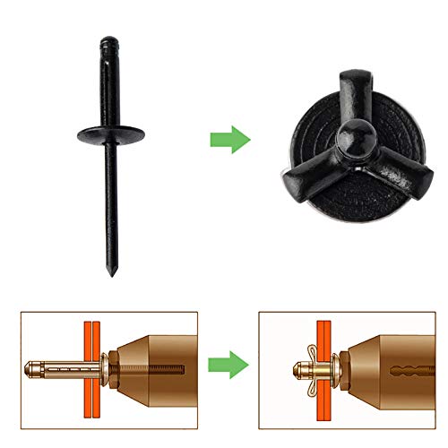 ISPINNER 50pcs 3/16" x 1" Large Head Tri-Fold Exploding Aluminum Pop Rivets (Black) - color: Black, size: 3/16" x 1"