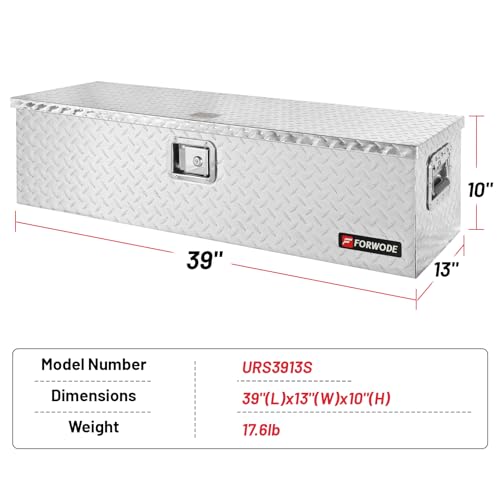 FORWODE 39 Inch Truck Bed Tool Box, Heavy Duty Aluminum Truck Storage Organizer for Pickup Truck Bed RV Toolbox with Handle and Lock Silver - color: Silver, size: 39x13x10inch