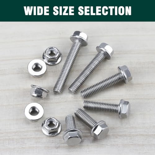 EASTLO 5/16-18 x 1-1/4" Flange Hex Bolts & Nylon Lock Nuts, 304 Stainless - size: 5/16-18 x 1-1/4