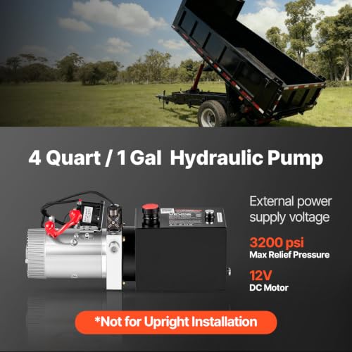 VEVOR 4 Quart Hydraulic Pump DC 12V 1.6KW Single Acting Dump Trailer Pump - size: 4 Quart Single Acting, style: Single Acting