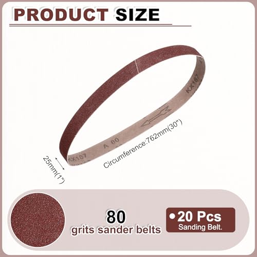 HARFINGTON 1 x 30 Inch Sanding Belts, 20 Pcs 80 Grits Aluminum Oxide - size: 1x30 inch(80 grit)