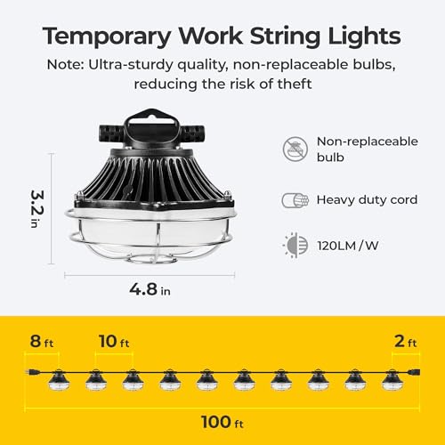 100FT 250W Aluminum String Light,Temporary Construction Light,ETL Certified - size: 100FT