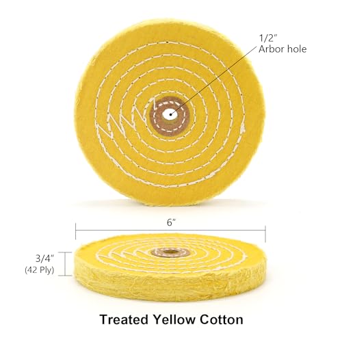 SCOTTCHEN Buffing Polishing Wheel 6 inch Treated Yellow Cotton Medium(42 Ply) with 1/2 inch Arbor Hole for Bench Grinder - 1 Pack - color: Medium 1pc, size: 6 inch