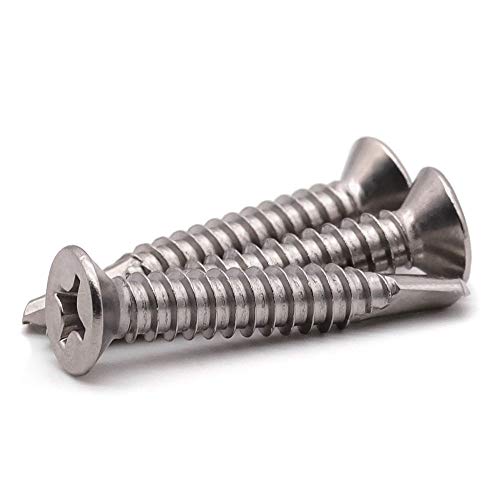 #14 x 1-1/4" Phillips Flat Head Sheet Metal Screws, Stainless Steel 410 Self Drilling Screws for Metal, Countersunk Head, Phillips Drive, Self Tapping, 50 Pack - size: #14 x 1-1/4"
