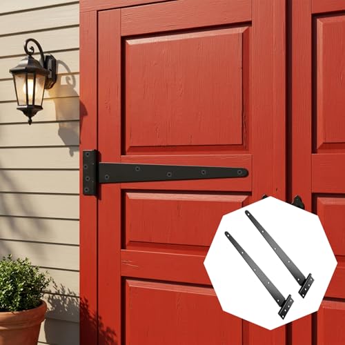 2 Pack 16-Inch Heavy Duty T-Strap Hinges, Black Wrought Iron Gate Hinges with Rust-Resistant Coating, Large 270° Rotation, Ideal for Shed Doors, Barn Doors, and Fence Gates