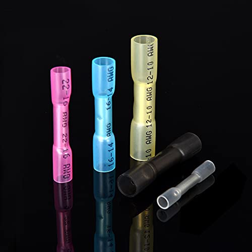 Heat Shrink Butt Connectors, 12-10 AWG Waterproof Crimp Terminals Electrical Wire Connectors Splice for Marine, Cable, Wiring - size: 12-10 AWG (Yellow)