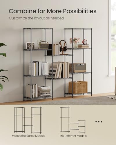 SONGMICS 5-Tier Storage Shelves, Adjustable Wire Shelving Unit, 8 Hooks - color: Ink Black, size: 5 Tiers (11.8"D x 23.6"W)