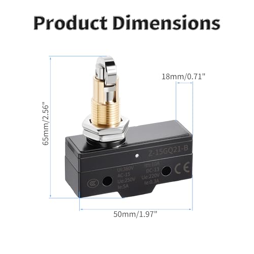 2 Pcs Z-15GQ21-B Micro Limit Switch, 5A 250VAC Micro Switch, SPDT - color: Z-15GQ21-B