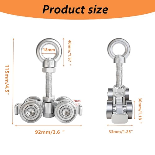 4-Wheel Silent Trolley Assembly Rollers.Strut Channel Rollers Trolley.for use with 1-5/8" Wide and All 1-5/8" or Taller Strut Channel with M10 Bolt and Lifting Eye Nuts (2)