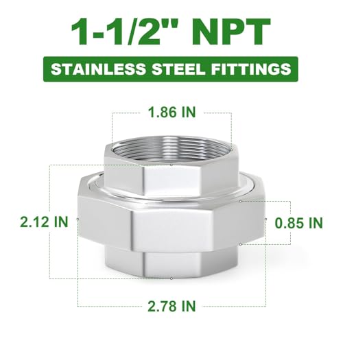 TAISHER 1PCS 304 Stainless Steel Union,1-1/2" NPT Female Cast Pipe Fitting,Reducing Pipe Adapter Fitting - size: 1-1/2" FNPT
