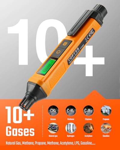 TopTes PT210S and PT205 Gas Leak Detectors, Natural Gas and Propane Leak Detectors with Audible & Visual Alarms, 4-inch Probe, Measures%LEL for Methane, Butane, and Combustible Gases for Home and RV