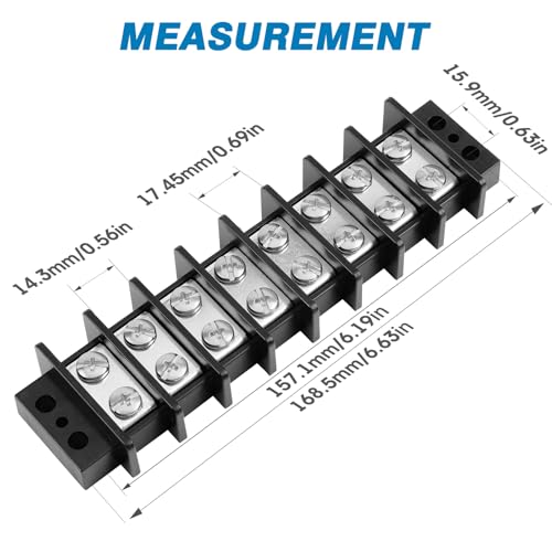 GLOSO TBE Double Row Stainless Terminal Blocks, Marine Grade, 4-14 AWG Cu, 75A/600V - 1 Pack, 8 Poles - color: TBE, size: 8P