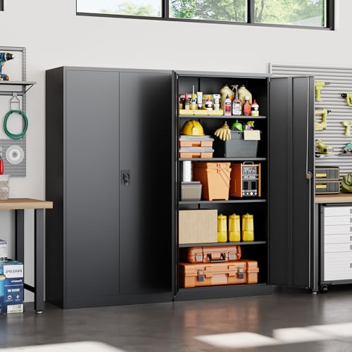 Yizosh Metal Garage Storage Cabinet with Lock Doors and 4 Shelves, -72" Steel Tool Cabinet for Garage,Heavy Duty File Cabinet for Office,School (Black) - color: Black, size: 18"D x 36"W x 72"H