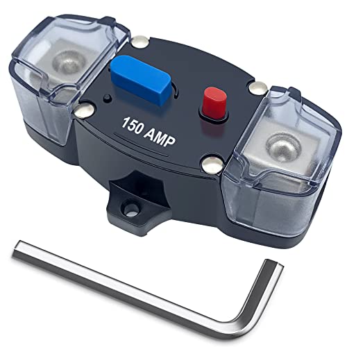 Erayco 150 Amp Circuit Breaker with Manual Reset, 12-48 Volt DC, 0-8 Gauge Trolling Motor Car Stereo Audio Inline Fuse Block Holders Inverter for Automotive Rv Marine Boat (150A) - style: 150Amp