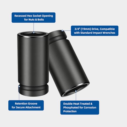 3/4-inch Drive Impact Socket, 1PC 25×80mm 6-Point CR-Mo Steel Deep Socket, Phosphated Rust Prevention Heavy-Duty Socket for Auto Repair - size: 25mm - Deep (80mm Length)