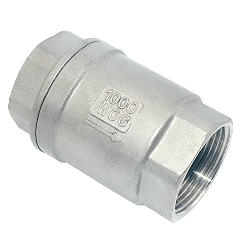 1-1/4" NPT Female WOG1000 Check Valve,Spring Loaded In-line Low Cracking Pressure,Stainless Steel SS316 CF8M - size: 1.25 Inch