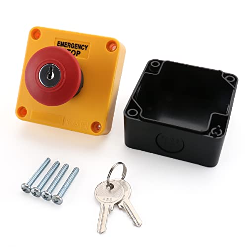 BAOMAIN Keyed Emergency Stop Push Button Switch with Enclosure Box 1NO1NC