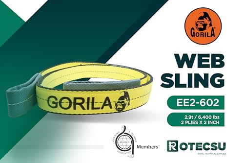 GORILA Polyester Heavy Duty Lifting Web Sling | 2ply -2 inch | 6,400lbs x 3ft (2,9 Ton x 1 Meter) | WSTDA Members | Safety Factor 5:1 | Since 1989 - size: 6,400lbs – 3ft / 2,9t – 1m