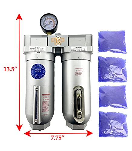 3/4" NPT SUPER DUTY Industrial Grade 2 Stages Coalescing Filter Desiccant Dryer System For Compressed Air Lines, Metal Bowls, Great For Paint Spray And Plasma Cutter - color: 155 Cfm, 215 Psi (Manual Drain), size: 3/4" NPT