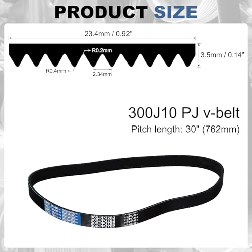 uxcell 300J10 PJ V-Ribbed Belt 10 Ribs 30" L x 0.92" W x 0.14" H, EPDM - size: 300J10