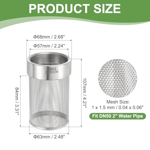 uxcell 2 Inch 304 Stainless Steel Filter Head, Hose Suction Strainer - size: 2" (DN50)
