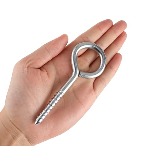 YGAOHF 5 Inch Large Eye Hooks Heavy Duty - 12 Pcs Eye Bolts Screw in Hooks Stainless Steel 500LBS Breaking Strength, Strong Eye Screws for Wood, Hanging Heavy-Duty Applications, Silver